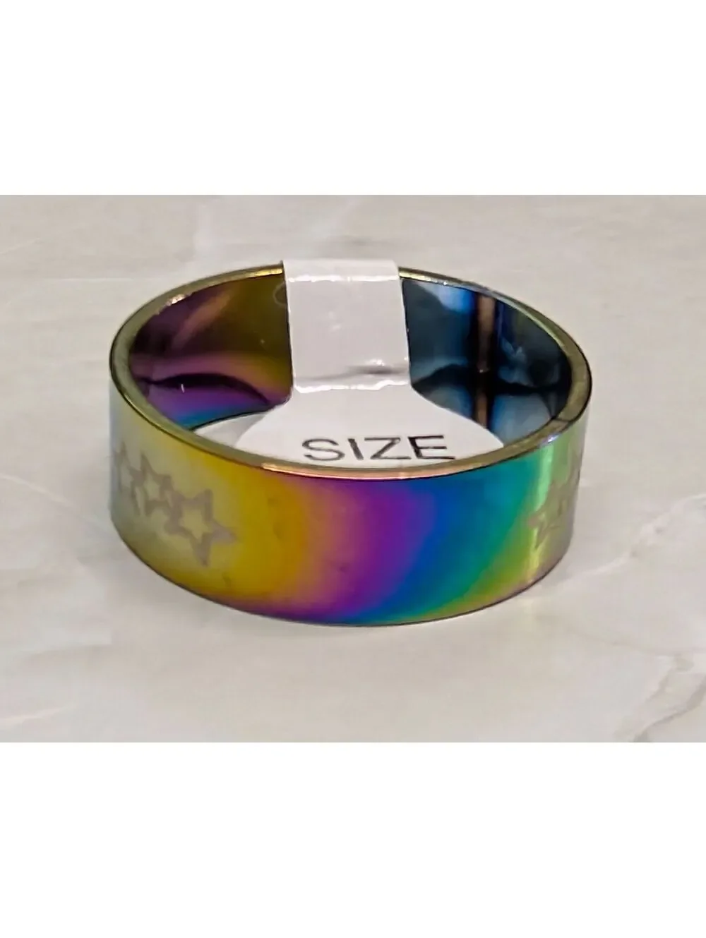 New With Tag Iridescent Rainbow Stainless Steel Star Ring Plus Size 9 Band Y2K